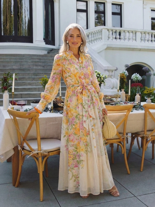 CRESSIDA™ | Floral Sheer Long-Sleeve Maxi Dress
