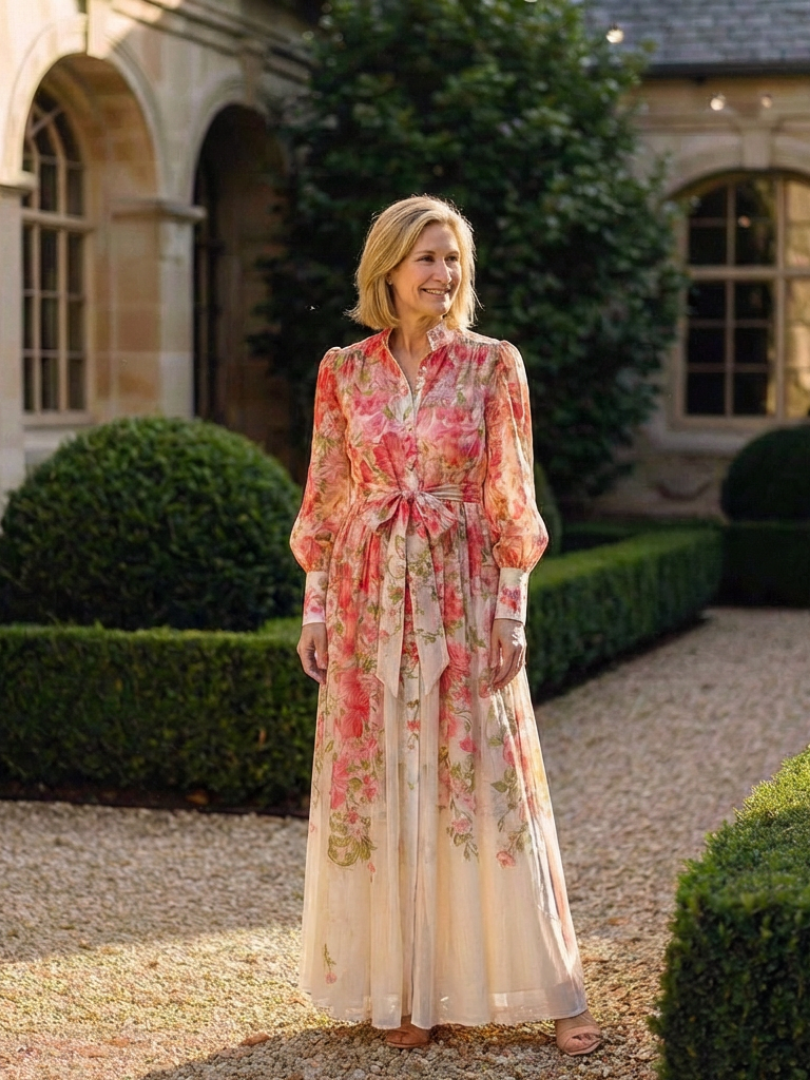 CRESSIDA™ | Floral Sheer Long-Sleeve Maxi Dress
