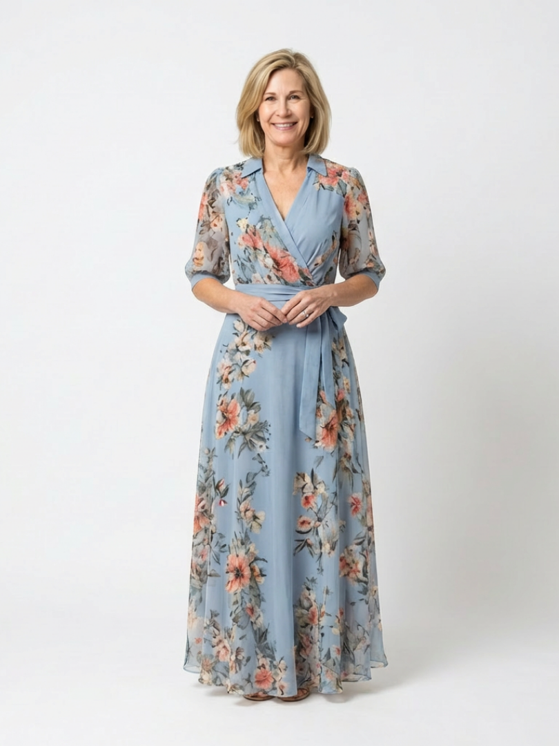 ELOWEN™ | Floral Wrap V-Neck Maxi Dress
