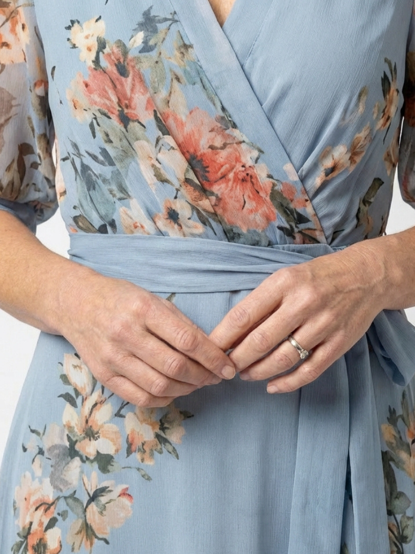 ELOWEN™ | Floral Wrap V-Neck Maxi Dress