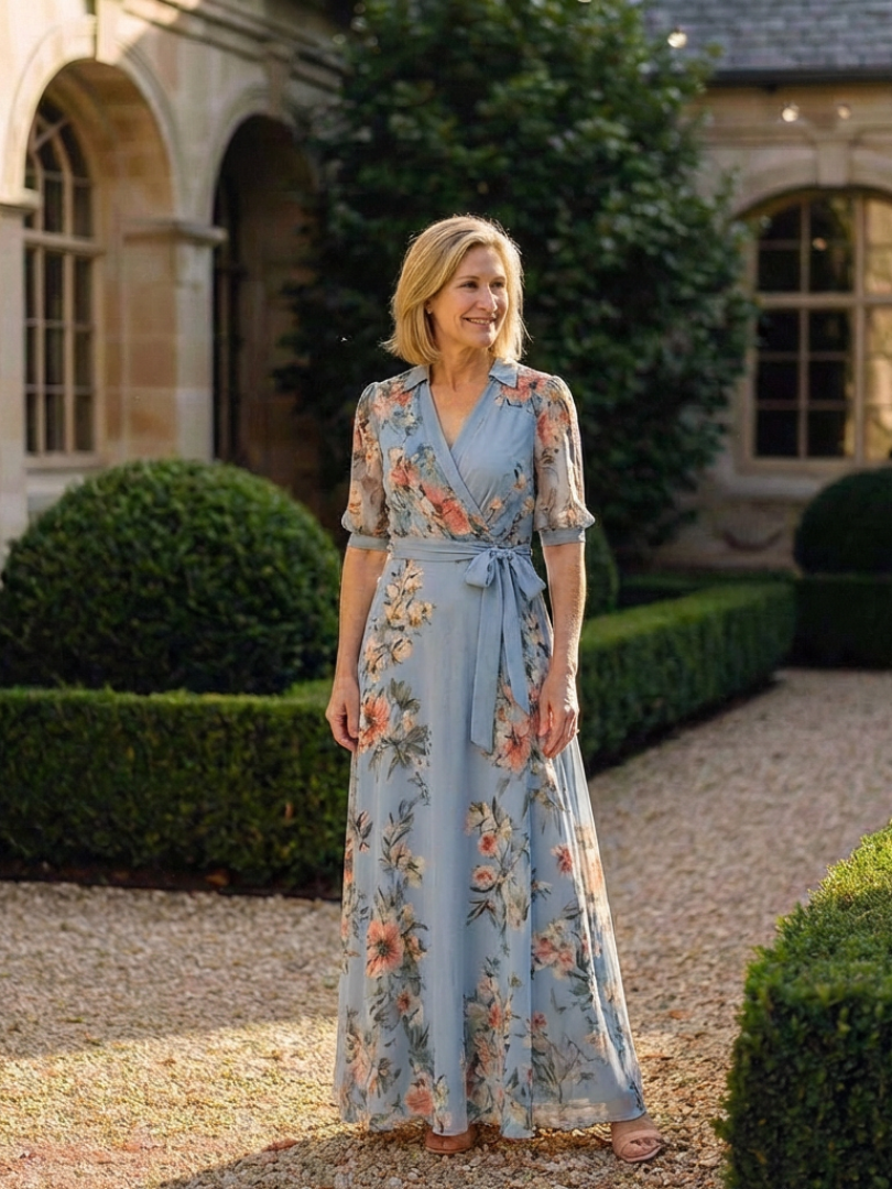 ELOWEN™ | Floral Wrap V-Neck Maxi Dress
