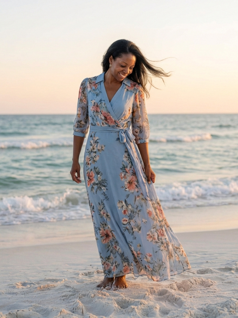 ELOWEN™ | Floral Wrap V-Neck Maxi Dress